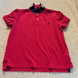 Polo By Ralph Lauren Vibrant Pink Polo Shirt with Navy Classic Fit Polo Collar